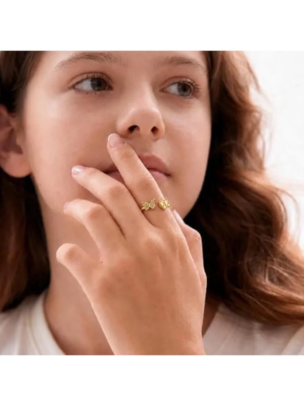 Adjustable Gold Butterfly Initial Ring A-Z for Teen Girls - Perfect Gift Idea!